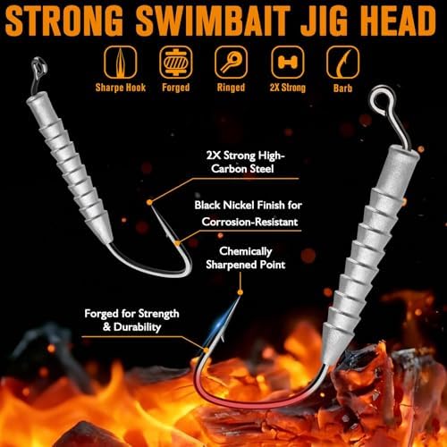 Dovesun 15PCS Hover Rig Jighead Swimbait Jig Heads for Bass Fishing Bass Hooks 1/0 3/0 5/0 Hover Strolling Rig Kit Fishing Jig Heads 1/16OZ 1/8OZ 1/4OZ - Image 4