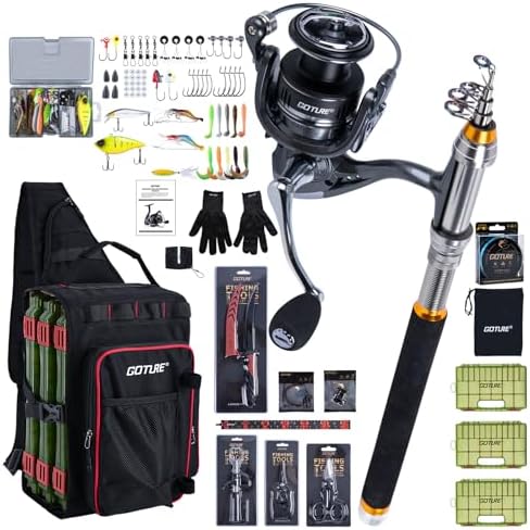 Goture Fishing Kits for Adult,Fishing Pole and Reel Combo, OpenSide Fishing Sling Tackle Storage Bag with 3 Tackle Boxes,Gift for Men by Goture