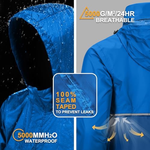 Outdoor Ventures Men's Rain Jacket Waterproof Lightweight Packable Pullover - Image 2