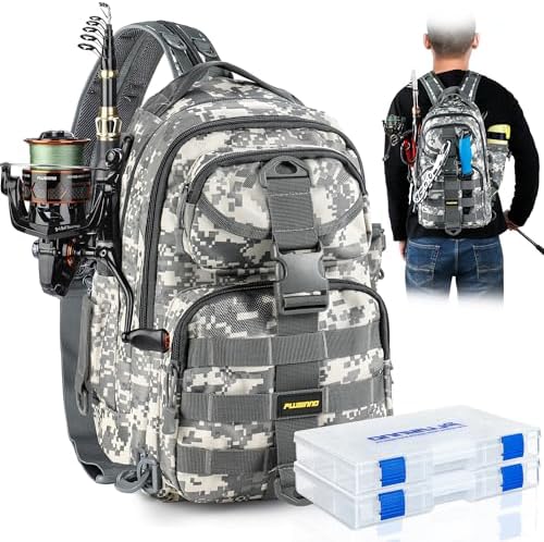 PLUSINNO Fishing Backpack Tackle Bag, Water-Resistant Backpack with Rod Holder, Ideal Gifts for Men by PLUSINNO