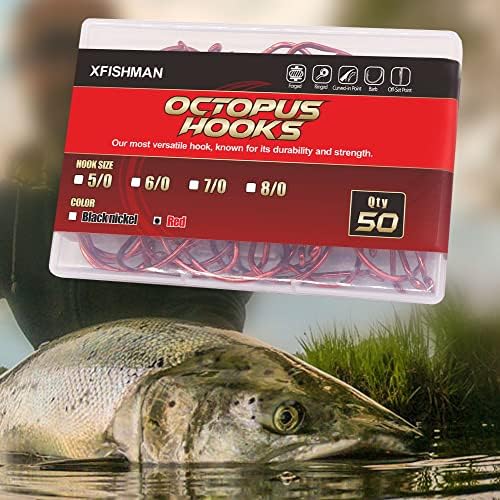 Octopus-Hook-Fishing-Beak-Circle-Hooks-Freshwater-Red-Black-100-50 Pack - Image 5