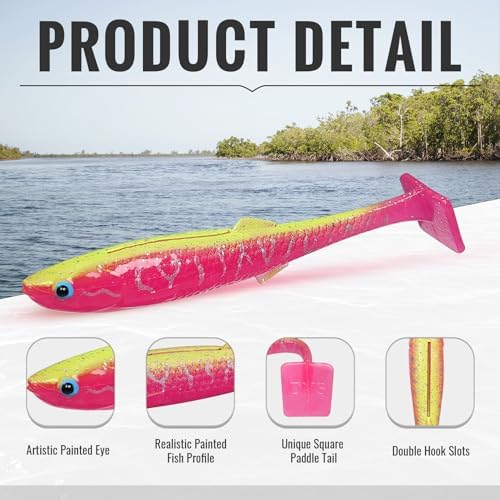 TRUSCEND Shadtale Easy Catch Soft Fishing Lures with BKK Hooks - Trembly Sinking and Vibrating Swim for More Bites, Pre-Rigged Swimbaits for Bass, Trout, Crappie, Walleye, Freshwater Saltwater Fishing - Image 5