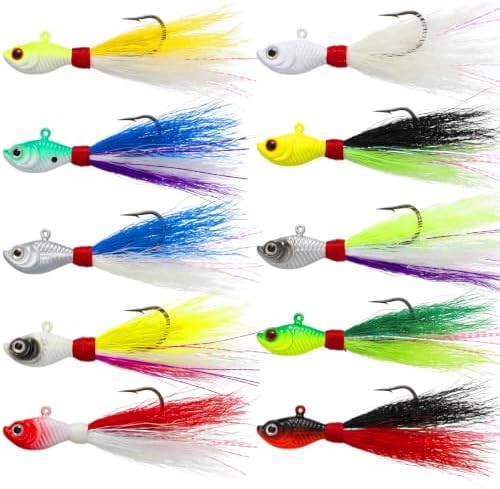 10 Pcs Bucktail Jigs Saltwater Hair Jig Fishing Lures by Motionchic
