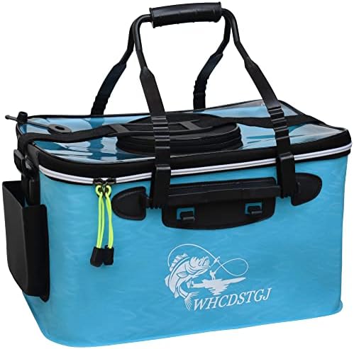 Transparent Top Cover Fishing Bucket, Foldable Fish Bait Bucket, Multifunctional Minnow Bucket, Live Fish Container, Fish Protection Bucket, Outdoor Camping Fishing Bag. (Blue, 4 Gallon) by WHCDSTGJ