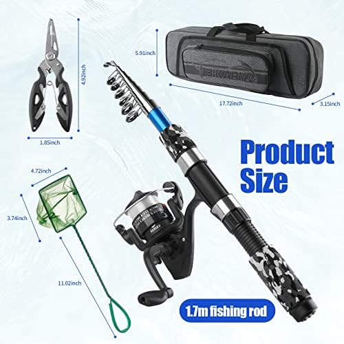 Fishing Rod Reel Combos Collapsible Fishing Rod Kit, 2PCS Telescopic Fishing Pole+2PCS Spinning Reels+Lures Hooks+Tackle Bag+Fishing Accessories Full Combo for Kids Youth - Image 6