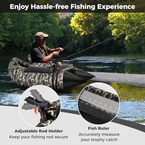 Goplus Inflatable Float Tube, Fishing Belly Boat with Fish Ruler, Pump, Storage Pockets, Adjustable Straps, Fishing Float Tube for Angling, 350LBS Load Capacity - Image 2