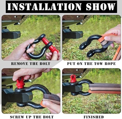 1" D Ring Shackle with 1-1/8" Screw Pin, 8.5T Working Load Limit (WLL) / 51T (112,436 lb) Minimum Breaking Strength (MBS) for Tow Strap Winch, Off-Road Vehicle Recovery (Black/Red, 2 Pack) - Image 5