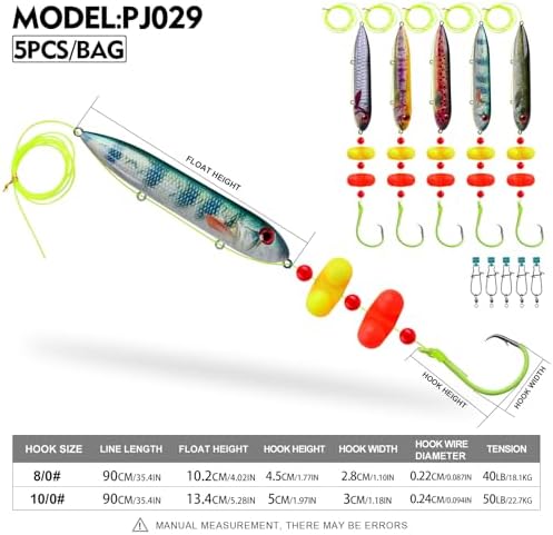 PROBEROS Catfish Fishing Rigs - Bank Fishing Set with 5pcs/Set, 6/0, 8/0, 10/0 Circle Hooks Circle Hooks, High Visibility, Ready to Use Catfish Rigs - Image 2