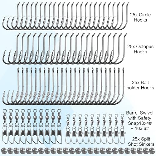 Fishing Hooks Swivel Sinker Set, 120Pcs Fishing Terminal Tackle Assortment Baitholder Octopus Circle Hooks Barrel Swivels Slipt Shot Sinker Weight Beads with Tackle Box - Image 2