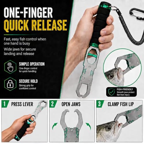 Fish Lip Gripper with Scale, 40LB Fish Grabber, One-Finger Quick Release - Image 4