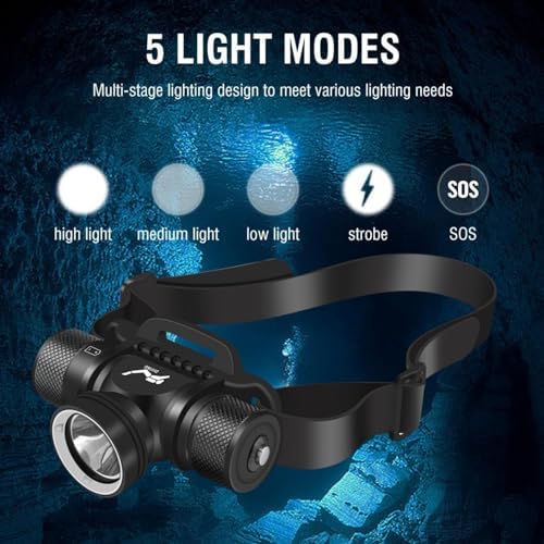WINDFIRE HP900 Scuab Dive Light, Ultra Bright Diving Headlamp, 5 Modes - Image 2