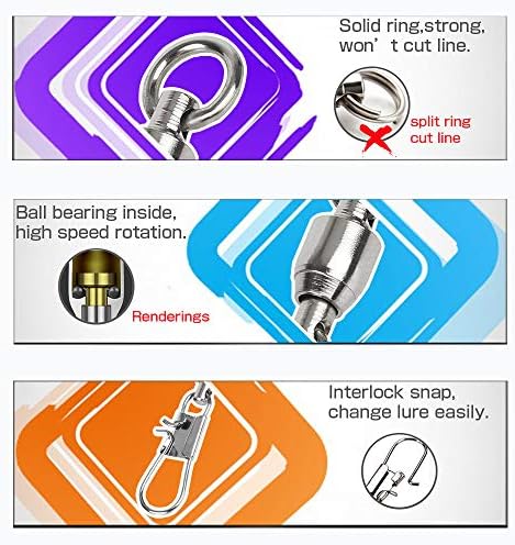 AMYSPORTS Fishing Swivels with Interlock Snap Ball Bearing Swivels Fishing Snap Swivels Saltwater Freshwater Fishing Tackle Leader Lure Jigs Line Fishing Connector - Image 4