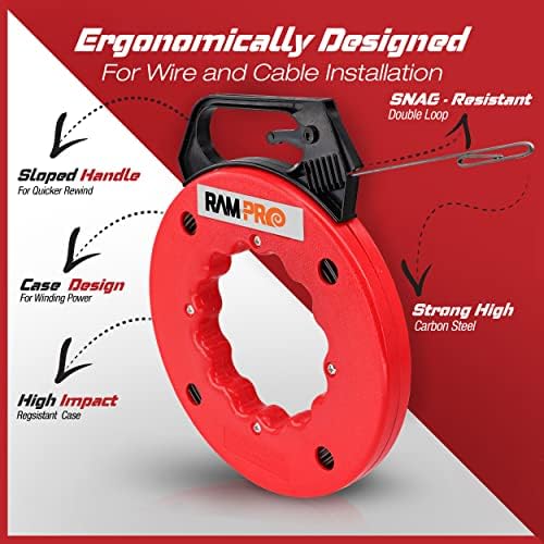 Fish Tape Wire Puller 50ft - Easy to use Cable Puller Tool with Double Loop Tip - Flexible Wire Fishing Tools for Walls and Electrical Conduit - 1/8 Steel Fish Tape Durable Housing - RamPro (50 ft) - Image 6