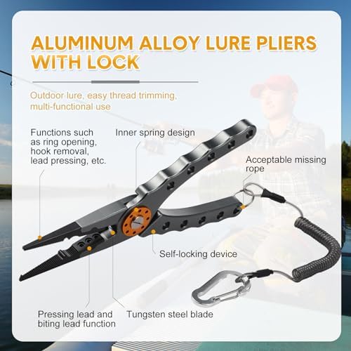Lasnten 2 Pcs Fishing Pliers Saltwater Sheath Lanyard, Gray - Image 2