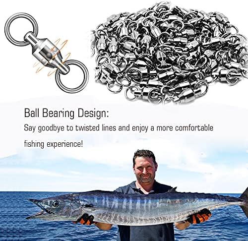 AMYSPORTS Barrel Ball Bearing Swivel Saltwater Rolling Fishing Swivels Stainless Steel High Strength Connector Bearings Solid Welded Rings Black Nickel - Image 5