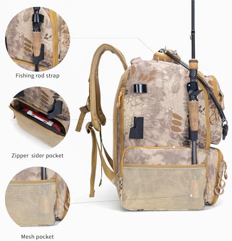 Rabjen Fishing Tackle Backpack, 45L Storage Waterproof Travel Bag Store Fishing Gear with Insulated Top Pocket - Image 4