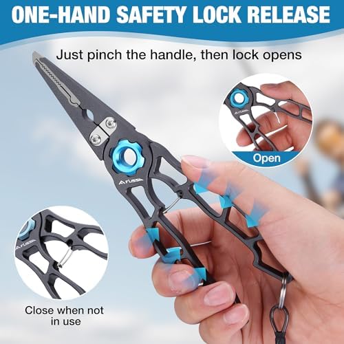 FLISSA Fishing Pliers, Safety Lock Design Fish Pliers Saltwater, Aluminum Hook Remover, Titanium 6Al-4V Jaw and Tungsten Carbide Line Cutters, Sheath & Lanyard, Fishing Gear Gifts for Men - Image 5