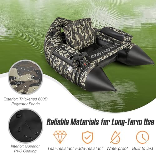 GYMAX Fishing Float Tube, 350LBS Inflatable Belly Boat with Oar, Flippers, Rod Holder, Fish Ruler, Hand Pump & Zipper Storage, Portable Backpack Float Tubes for Fishing - Image 2