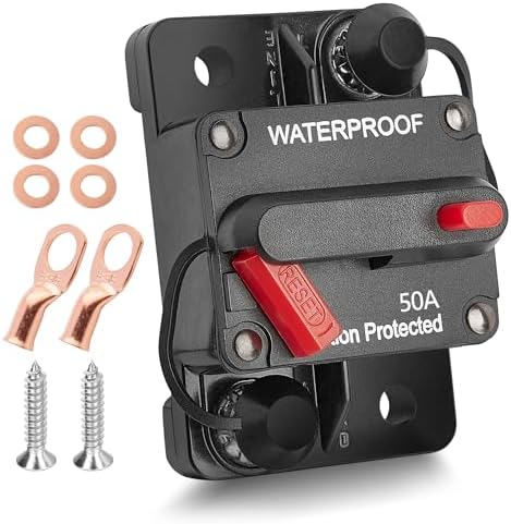 RED WOLF 50A Amp Circuit Breaker for Boat Trolling Motor Marine ATV Vehicles Stereo Audio Battery Solar System Inline Fuse with Manual Reset Switcher DC 12V-48V by REDWOLF