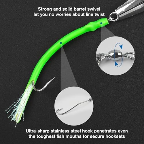 Diamond Jigs Saltwater Fishing Lures, 1-10oz Metal Jigging Spoon Baits for Surf Fishing Striped Bass Flat Metal Jig for Surf Fishing Bottom Sinking Bouncing Deep Sea Ocean Tackle - Image 4