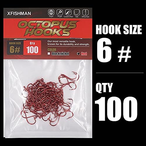 Octopus-Hook-Fishing-Beak-Circle-Hooks-Freshwater-Red-Black-100-50 Pack - Image 6