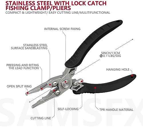 SAMSFX Mini Snap Split Ring Fishing Pliers with Retractors Combo, Scissors Braid Cutters, Lightweight Stainless Steel Fly Fishing Tools, Split Ring Pliers, Hook Remover - Image 2