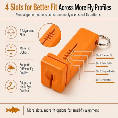 Fly Fishing accessories- Magnetic Fly Threader Bright Orange, 4-Slot Precision Threading Tool for Fly and Ice Fishing, Lightweight Plastic Hook Threader with Keychain for Wading Low Light Cold Hands - Image 5