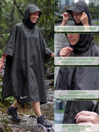 PTEROMY Hooded Rain Poncho for Adults, Reusable Waterproof Raincoat - Image 4