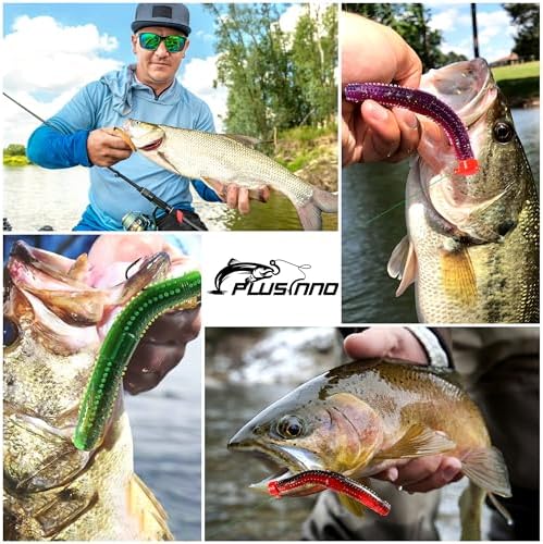 PLUSINNO Wacky Worm Fishing Lure Kit, Soft Plastic Fishing Lures, Grub Baits Hook Wacky Rig Bass Trout Fishing Worms Lures w/Tackle Box - Image 7