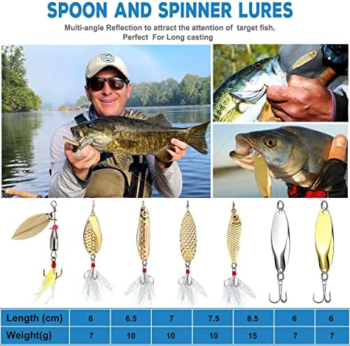 PLUSINNO Fishing Lures Fishing Tackle Box Fishing Gifts for Men, Bass, Trout Fishing Accessories Kit for Saltwater & Freshwater Fishing Gear Including Topwater Lures, Hooks, Spinnerbaits - Image 3