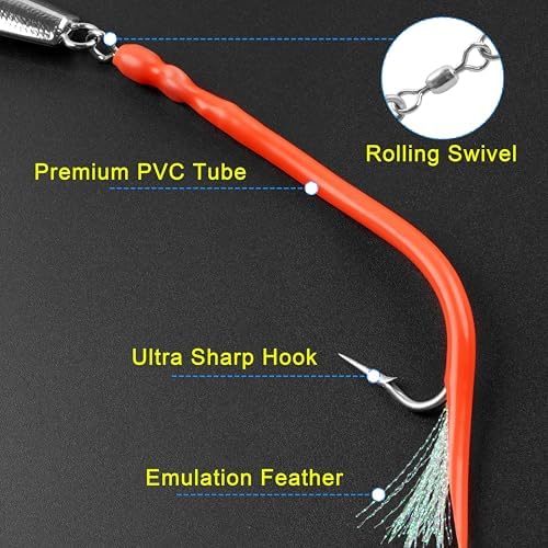 Diamond Jig Saltwater Fishing Lures Casting Jigging Spoon with Tube Tail Stainless Steel Hooks Trolling Lures Striped Bass Metal Jig for Deep Sea Surf Fishing Bottom Dragging Sinking - Image 5