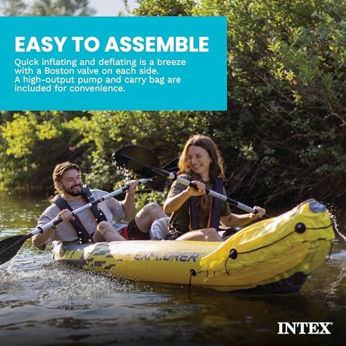 Intex 68307EP Explorer K2 Inflatable Kayak Set: Includes Deluxe 86in Aluminum Oars and High-Output Pump – SuperStrong PVC – Adjustable Seats with Backrest – 400lb Weight Capacity - Image 6
