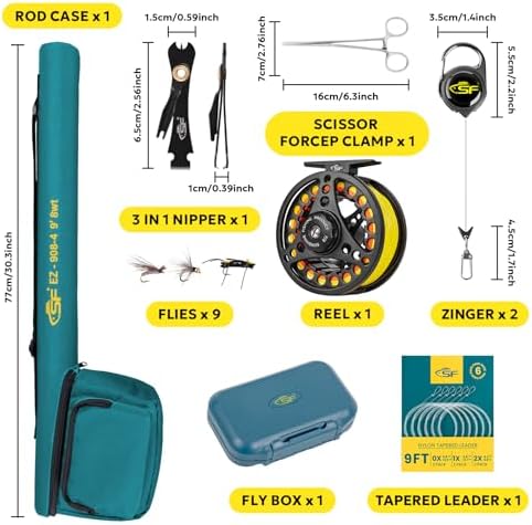 SF Fly Fishing Rod Combo Starter Kit Semi Gloss Green Jade Finish 24T Carbon Fiber Trout Travel Fly Rod with Reel,Fly Rod case,Fly Box , Flies,Tapered Leader,Knot Tying Tools - Image 2