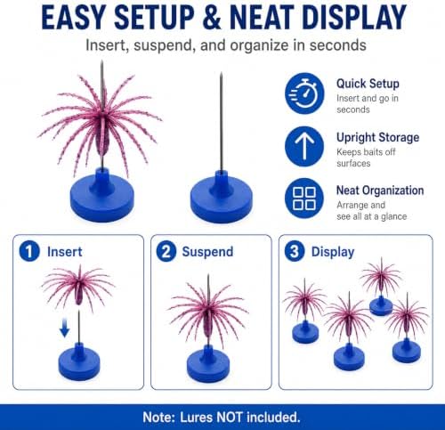 Universal Soft Bait Storage Holder System, Vertical Suspension Pin Design for Urchin & Dice Lures, Prevents Tentacle Deformation and Color Bleeding, 12 Pack (blue) - Image 5