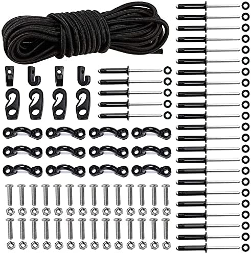 Deck Rigging Kit Accessory - 19.7 FT Bungee Cord with Deck Loops Tie Down Pad Eyes and J - Hooks and Bungee Cord Hook Screws & Rivets for Kayaks Canoes Boat by CLIOOutdoorSportAccessories