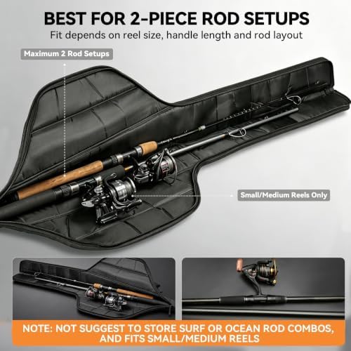 Booms Fishing PB1 Fishing Rod Case, Portable Folding Fishing Pole Case, Fishing Spinning Rod Bag, Store Up to 2 Fishing Poles with Reels, 4.4ft/53inch - Image 2