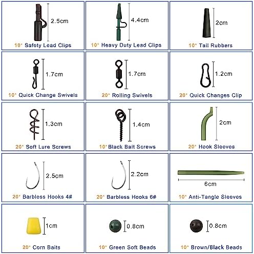 Carp Fishing Equipment Kit, 277pcs Carp Fishing Tackle Box with Carp Hooks Boilies Corn Baits Weights Rigs Swivels Snaps Various Gear Accessories Set for Men Gift - Image 3