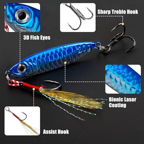 Saltwater Fishing Jigs Metal Jigging Spoon Long Casting Fishing Spoons Lures Jigging Fishing Lures Sinking Metal Spoon Vertical Slow Pitch Jigs with Assist Hook for Bass Salmon Trout - Image 2