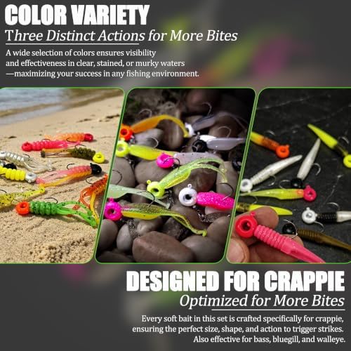 Crappie Tube Lures Jig Heads Soft Plastic Baits Worms Kit - Image 7