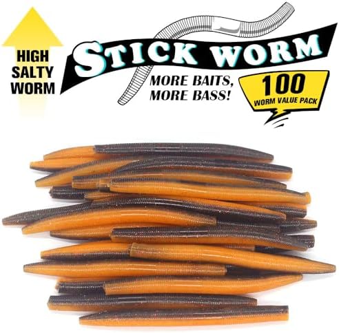 Wacky Worms Soft Plastic for Bass Fishing Lures–100 Pack 4" & 5" Stick Baits Wacky, Texas, Neko & Drop Shot Rigs–Bulk Soft Lure - Image 2