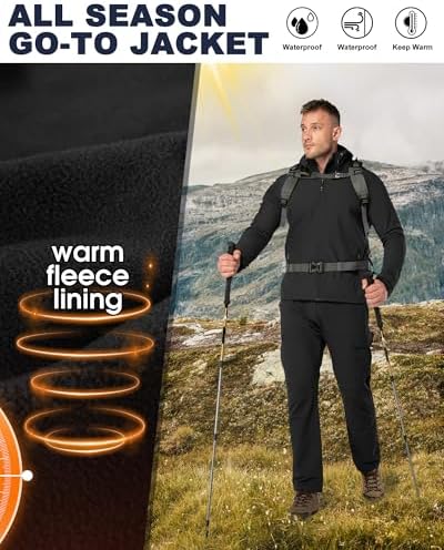 33,000ft Men's Hooded Fleece Lined Rain Shell Jacket Waterproof Lightweight - Image 4