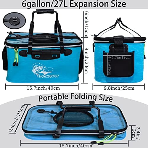 Transparent Top Cover Fishing Bucket, Foldable Fish Bait Bucket, Multifunctional Minnow Bucket, Live Fish Container, Fish Protection Bucket, Outdoor Camping Fishing Bag. (Blue, 6 Gallon) - Image 2