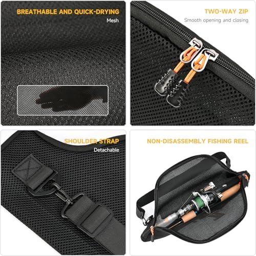 LEOFISHING Fishing Rod and Reel Combos Bag Portable Foldable Fishing Pole Case 45cm/17.7" for Short Telespoic Fishing Pole Store Up to 1-2 Fishing Rod with Reel Breathable Mesh Material - Image 3