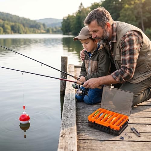 3 Pack Fishing Lure Boxes Tackle Storage Plastic Double Sided Fishing Tackle Organizer with Dividers for Hooks Crankbaits Kayak Boat Freshwater Saltwater Orange Gray Yellow 10.6" × 7.5" × 2.0" - Image 5