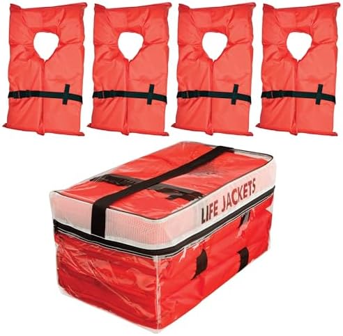 Absolute Outdoor Kent Clear Storage Bag with Type II Life Jackets, 4 Each (Adult, Orange) by Onyx