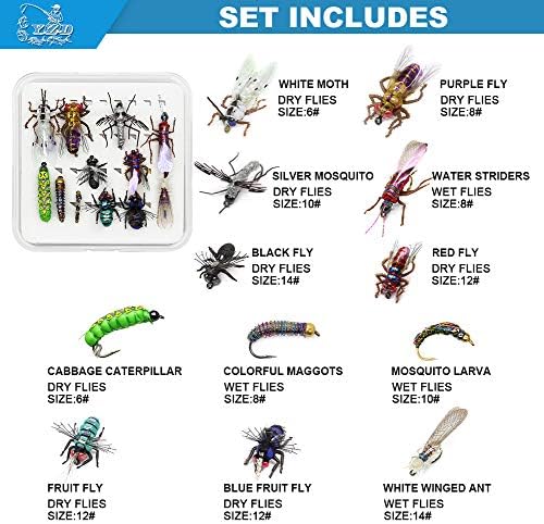 YZD Fly Fishing Flies Realistic Dry Wet Nymph Trout Flies Hand Tie Lures Kits 12/26/48 Pcs… - Image 3