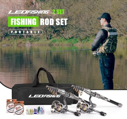 2Pcs Telespoic Fishing Rod and Reel Combos with Spinning Reel and Necessary Lure Accessories Portable Carrier Bag for Saltwater Freshwater - Image 7