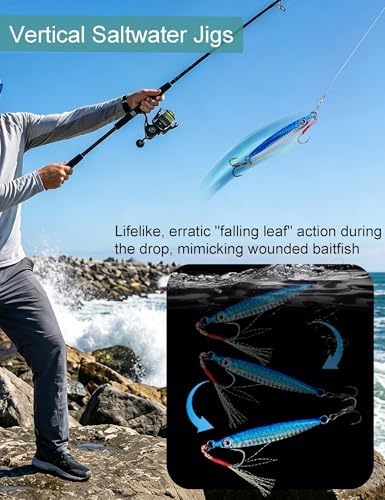 Avlcoaky Metal Jigs Fishing Jigs Saltwater - 3.4in/1oz Vertical Jigging Lures Spoon Fast Sinking Shore Casting Baits for Saltwater Freshwater, Slow Pitch Jigs with 3D Eyes & Reinforced Assist Hooks - Image 4