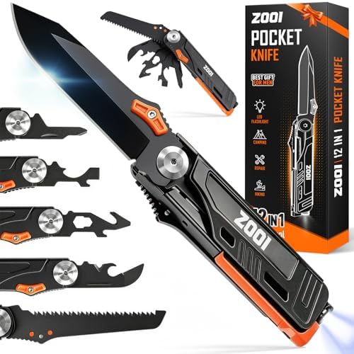 Pocket Knife Multitool Gifts for Men, 12-in-1 Tools for Fishing Camping by ZOOI