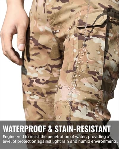 Men's Tactical Pants Stretch Waterproof Fabric Durable Cargo Pants for Hiking Casual Work Multi Pockets (No Belt) - Image 5